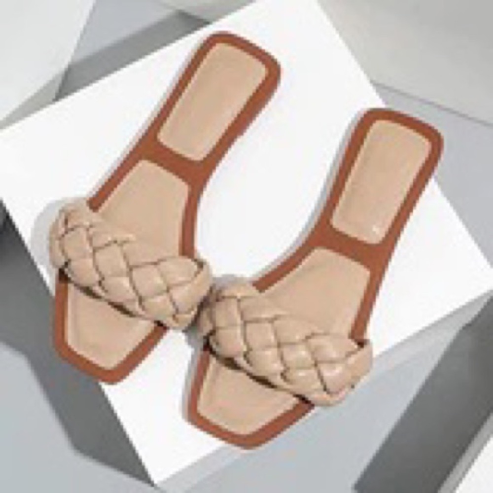 Trish Lucia tan slip on sandals